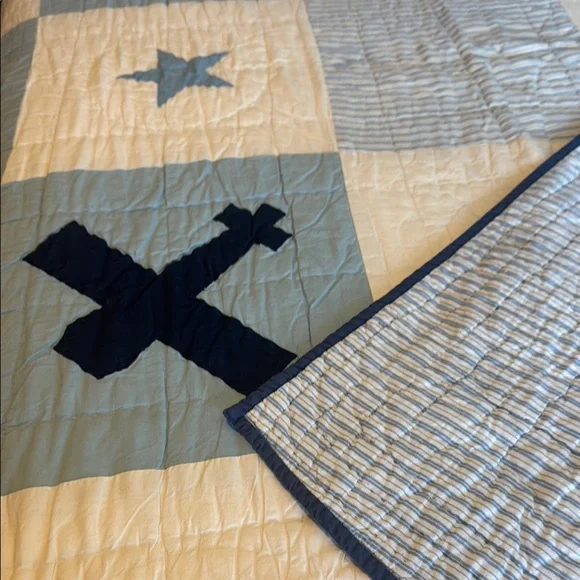 Blue and Red Airplane Quilt with Textured Patchwork - Picture 3 of 6